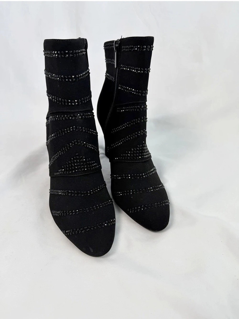 Impo Black Rhinestone Ankle Boots Women Size 7 Block Heel Sparkly Bootie